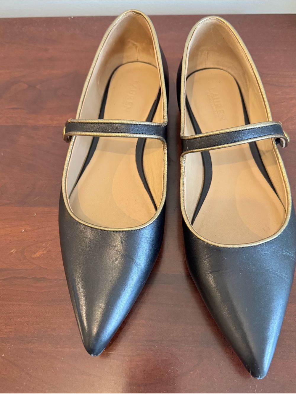 Lauren Ralph Lauren Londyn Mary Jane style leather flats.